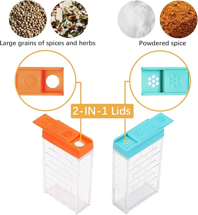 URALFA 24 Travel Spice Containers with 2-in-1 Lids, Seasoning Containers with Labels Spice Jars with Shaker Lids, Travel Spice Kit Empty Plastic Salt Pepper Shaker, Seasoning Shaker for Camping BBQ