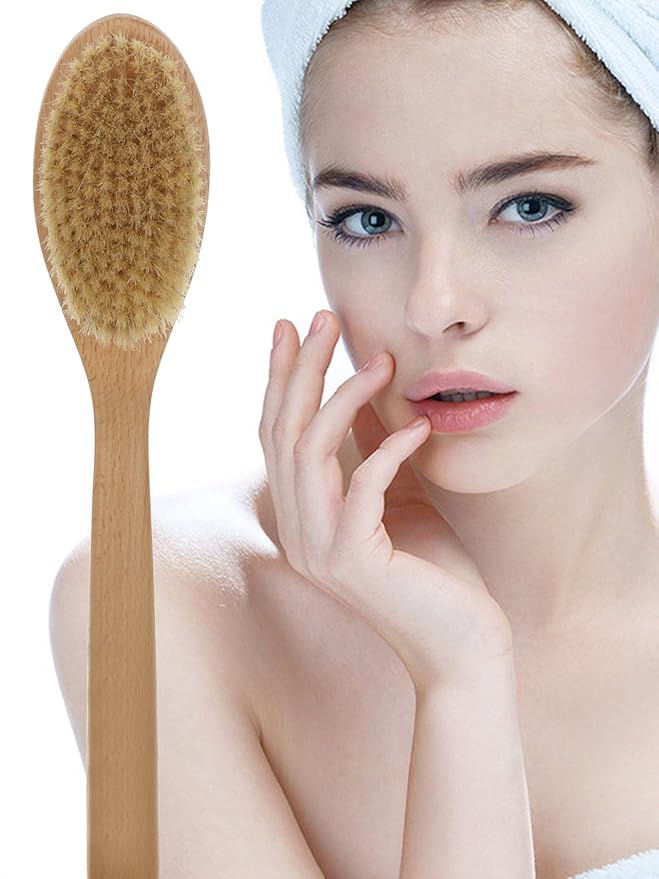 Bath Body Brush Long Handle Wooden Shower Brush with Natural Bristles