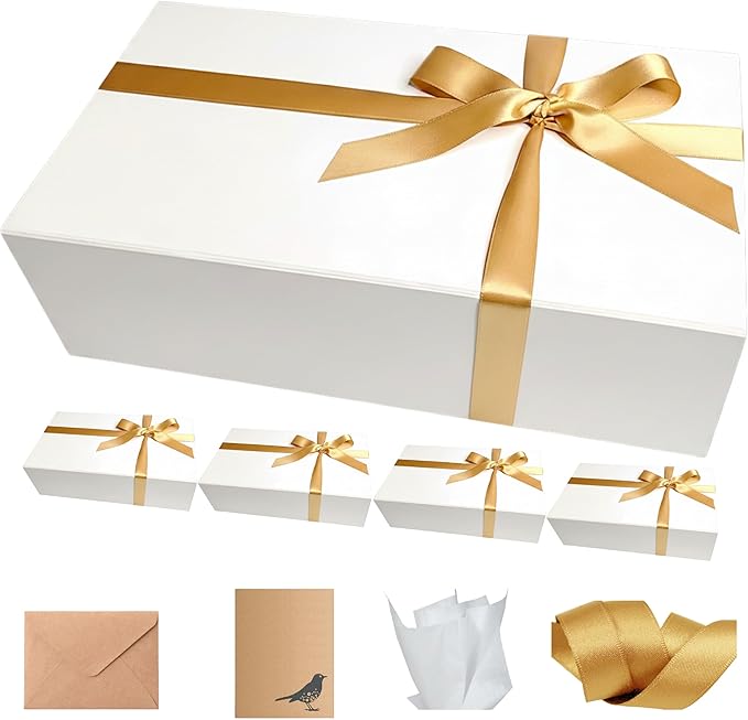 CECOBOX - Gift Boxes with Lids for Presents 13"x8.5"x4" - Matte, Collapsible Magnetic Closure Gift Box - Groomsmen & Bridesmaid Proposal Boxes, Wedding, PR, Birthdays, Holidays (White)