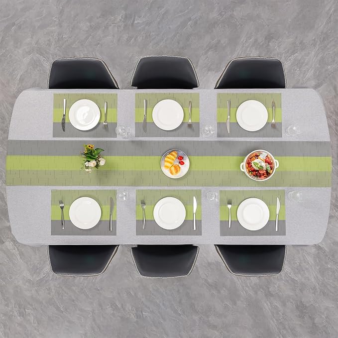 Placemats Set of 8, Vinyl Woven Place Mats Indoor Set of 8 Washable Wipeable PVC Table Mats Heat-Resistant Non Slip Placemat for Kitchen Dining Outdoor Table (Gray Grass Green, Set of 8)