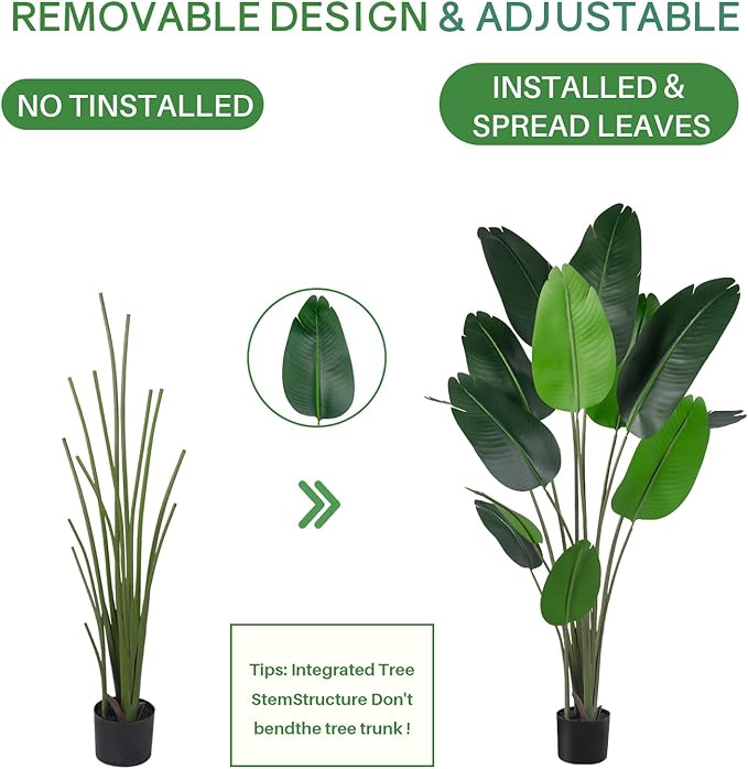 Artificial Bird of Paradise Tree for Home Decor, Fake Plants Areca Palm Tree Fake Silk Banana Leaf Tropical Trees Faux Tropical Palm Potted Dypsis Lutescens for Home Office Decor Housewarming