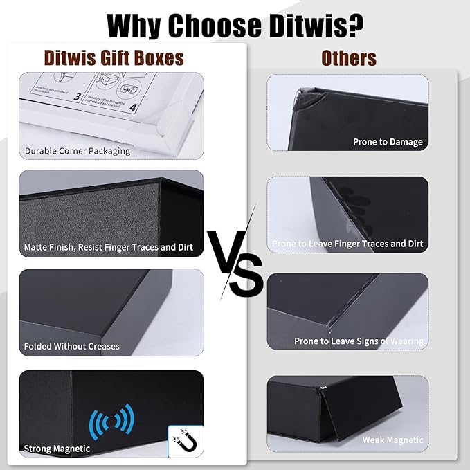 4 Pack 11x8x3.5 Inches Gift Boxes with Magnetic Closure Lids, Black Magnetic Box for Wedding, Groomsmen Bridesmaid Proposal, Birthdays, Mother's Day