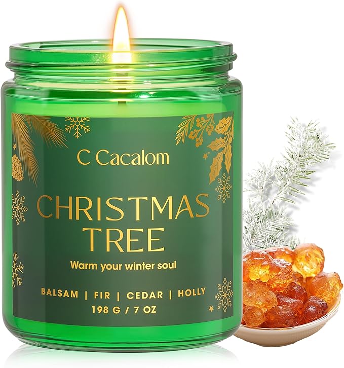 Christmas Soy Candles for Home Decor Non-Toxic Aromatherapy Scented Candles for Christmas Gifts, Cozy Holiday Jar Candle, Cozy Decorative Candle for Women Men, Winter Christmas Tree Balsam Fir Candle