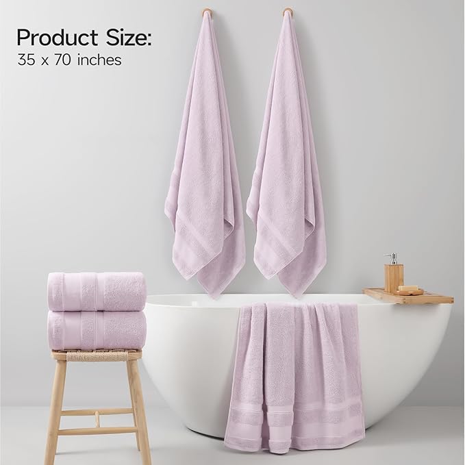 REDKISS 100% Cotton Bath Towels Set of 2, Extra Large Bath Sheets 35 X 70 Inches, 800 GSM, Quick Dry, Ultra Soft & Super Absorbent Bathroom Towel Sets for Bathroom, Gym, Spa, Pool & Hotel, Purple