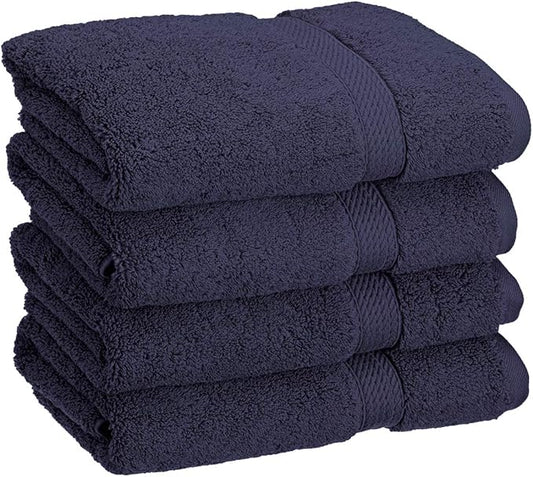 BLUENILEMILLS BNM Egyptian Cotton 4-Piece Towel Set, Includes 4 Hand Towels, Attached Loop for Easy Hanging and Storage, Hotel Quality, Perfect for Bathroom, Gym, Shower Space, or Spa, Navy Blue