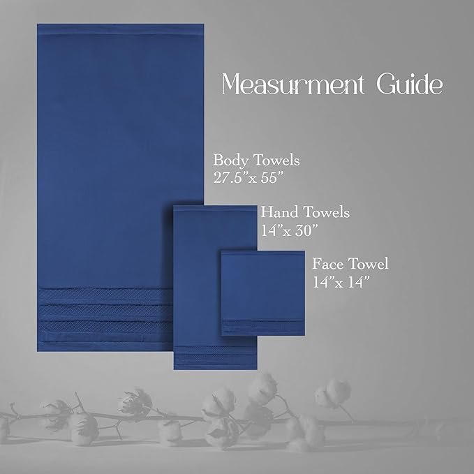 Premium Towel Set: Super Absorbent, Quick-Drying, Soft, Plush. Features Hanging Loop, Fade-Resistant, eco & Skin-Friendly Dyes. Luxury Dobby Design for Bath or spa. (Navy, 6 Pc Set)