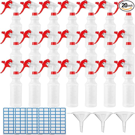 Eccliy 20 Pack 16oz Empty Spray Bottles, Leakproof Cleaning Bottles with Measurement and Adjustable Nozzle for Housekeeping, Commercial Use(Gourd,Red Spray Head)