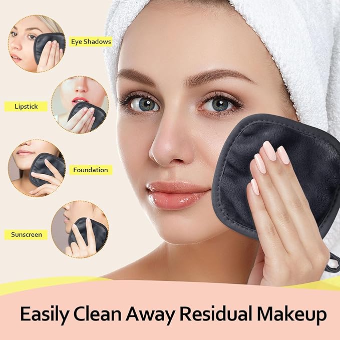 HOMEXCEL Makeup Remover Cloth 12 Count (Pack of 1), Reusable Makeup Remover Pads, Washable Ultra Soft Facial Cleansing Cloths For All Skin Types, 5 X 5 In, Black