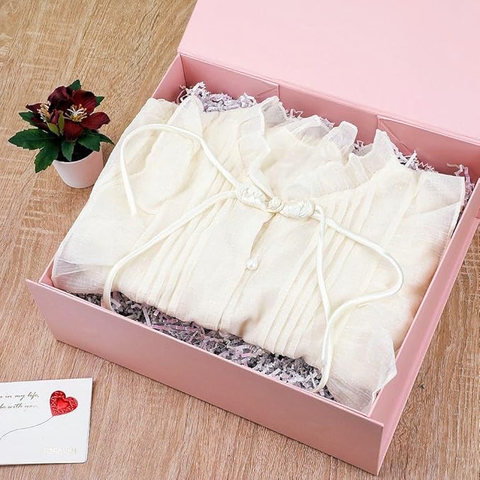 Pink Gift Box Large 13.5x11.8x4.7 Inches, Pink Gift Boxes for Presents with Magnetic Closure Lid, Luxury Gift Box Rectangle Collapsible Boxes for Gift Packaging