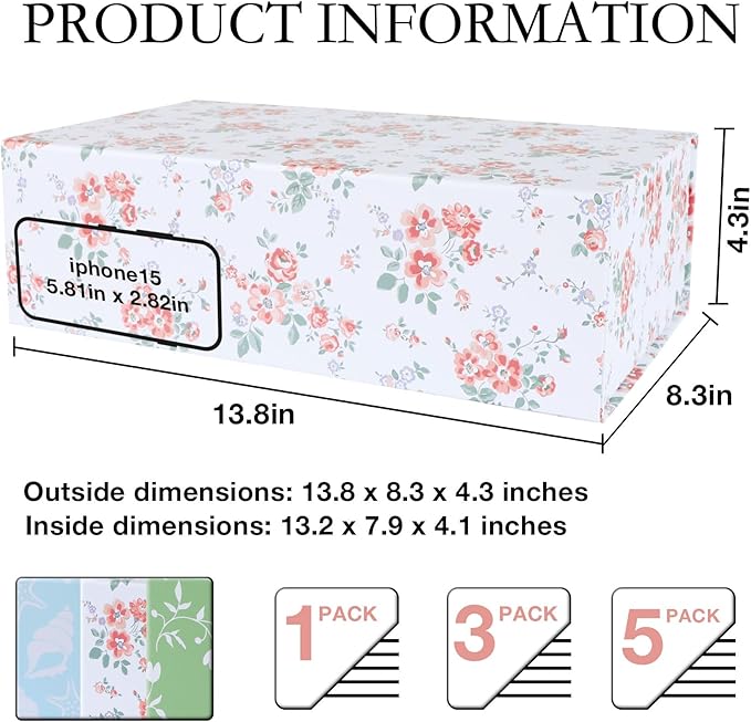 Rose Floral Gift Box with Magnetic Lids 13.8x8.3x4.4 in, Large Bridesmaid Proposal Boxes, Rectangle Wedding Decorative Storage Box 5 Pack