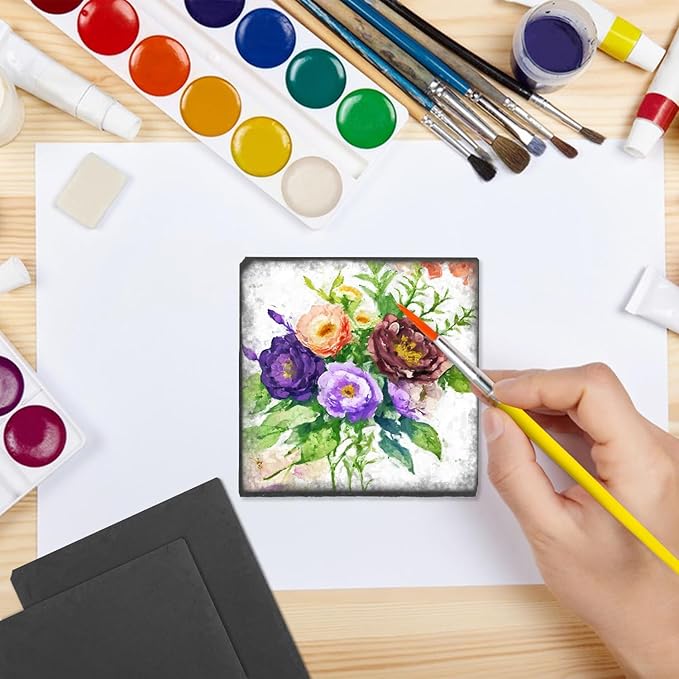 55 Pack 4 Inch Square Slate Coasters, Black Stone Coasters with Anti-Scratch Bottom, Ideal for Home Decor, Bar, Housewarming Gifts, and Laser Engraving KUKLIPJIM