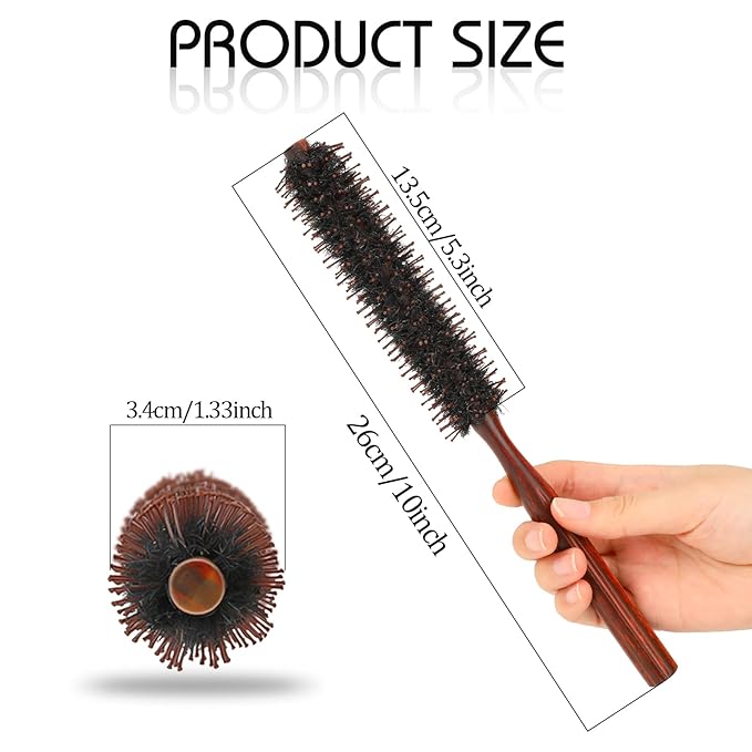 Boar Bristle Hair Brush for Women and Men, Small Round Hiarbrush Blow Drying Brush Soft Bristle Styling Hair Brush with Natural Wood Handle for Straightening Curling Volumizing and Detangling