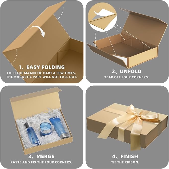 MOZRRO Gift Box 11.5 x 8.2 x 2.3 In Gift Boxes for Presents Magnetic Closure, Gift Boxes with Lids for Presents Birthday Luxury Jewelry T-shirts Gloves Scarves Books Clothes Gift Wrap - Gold