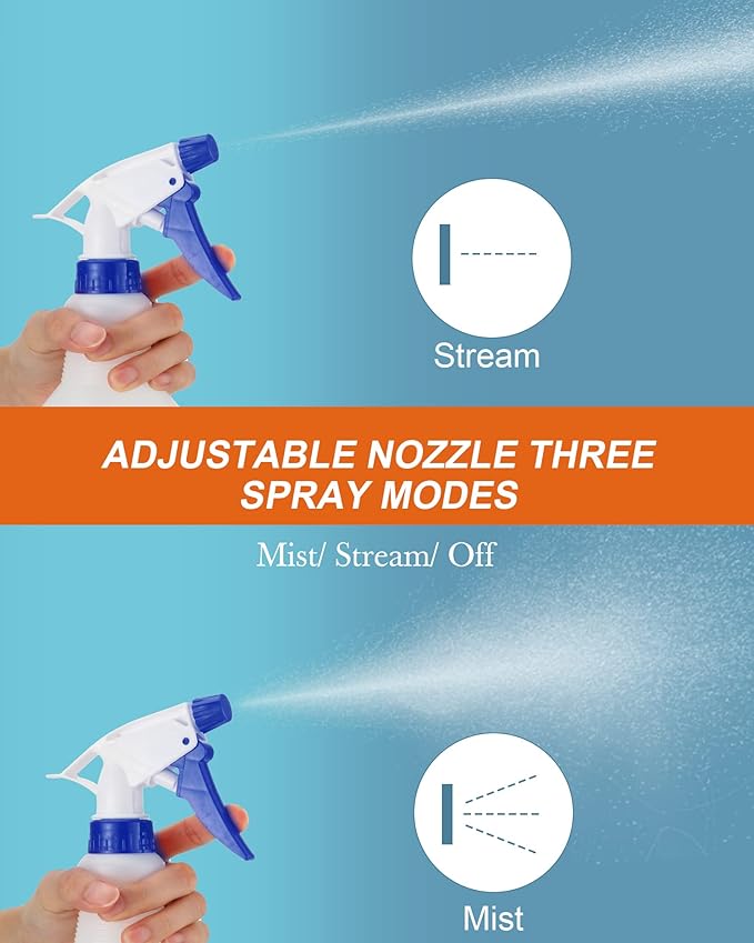 Eccliy 20 Pack 16oz Empty Spray Bottles, Leakproof Cleaning Bottles with Measurement and Adjustable Nozzle for Housekeeping, Commercial Use(Cylinder,Blue Spray Head)