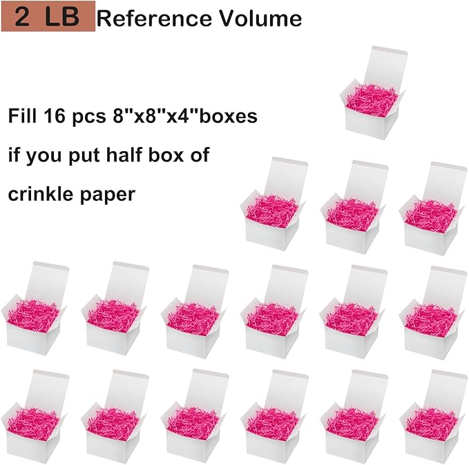 Mefleet 2 LB Crinkle Cut Paper Shred Filler Pink Crinkle Shredded Paper for Gift Box - Gift Basket Bag Filler - Grass Cushion Stuffing for Christmas Holiday Packaging Wrapping