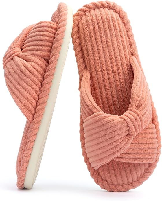 Chantomoo Slippers for Women Memory Foam House Womens Slipper Slides Home Bedroom Bathroom Spa Open Toe Corduroy Bow Slippers Cozy Comfortable