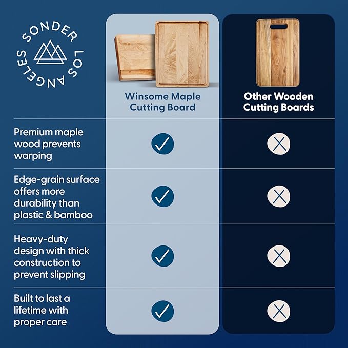 Sonder Los Angeles, Made in USA, Large Thick Maple Wood Cutting Board for Kitchen with Juice Groove, Sorting Compartment, Charcuterie Wooden Board 17x13x1.5 in (Gift Box Included)