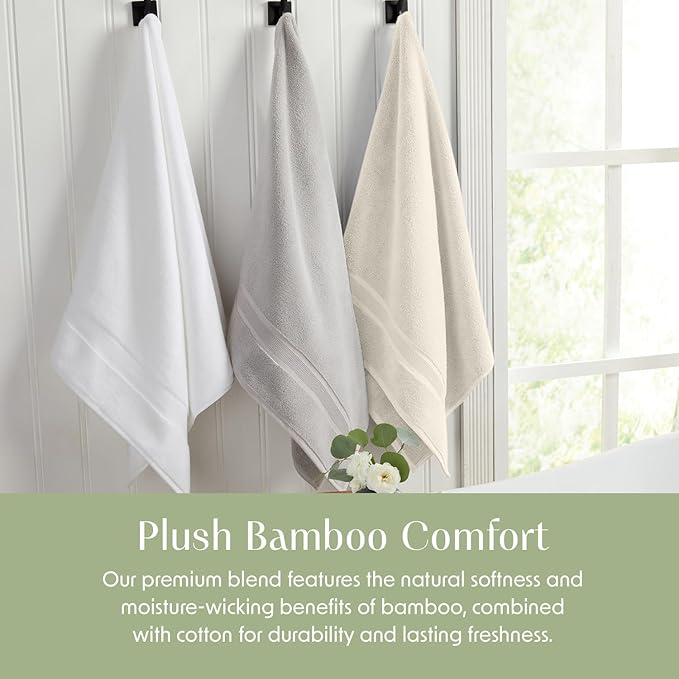 Springtree Home Luxury Viscose from Bamboo Bath Towel Set of 4 | 35% Viscose from Bamboo - 65% Cotton | Absorbent Quick-Dry Towels for Bathroom | Oeko-TEX Standard 100 Cotton | Sand