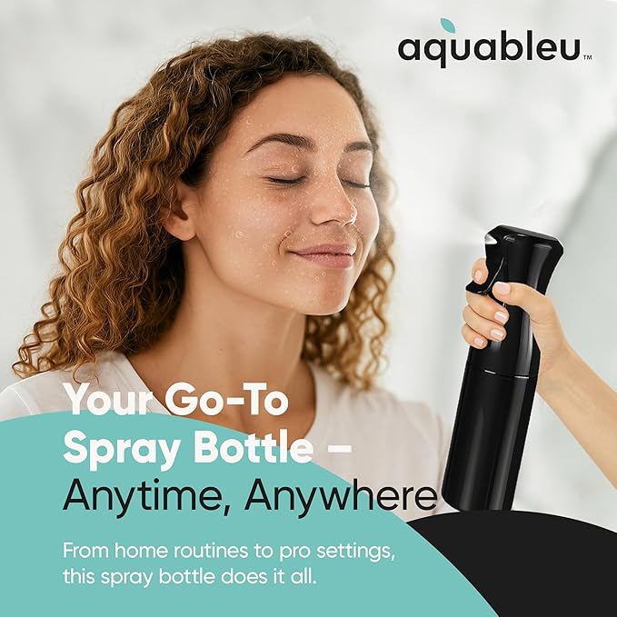 Aquableu Spray Bottle for Hair – Continuous Mist Spray Bottle for Hair Care, Styling, Cleaning, Plants, Pets & Essential Oils (Black, 6.76oz/200ml)