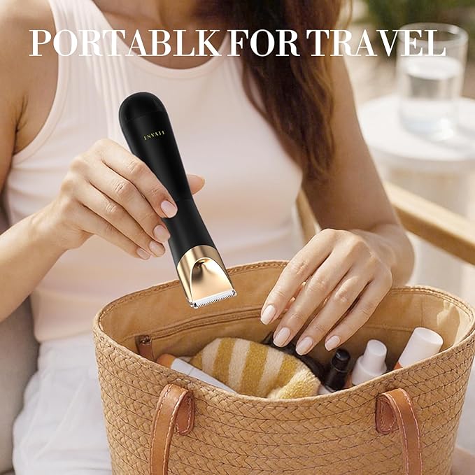 Bikini Trimmer for Women, 2 in 1 Electric Shaver for Women, Bikini Razor Waterproof IPX7 with LED, Pubic Hair Trimmer for Leg Arm Underarm Bikini Area, Christmas Gift Box for Friends - Black Gold