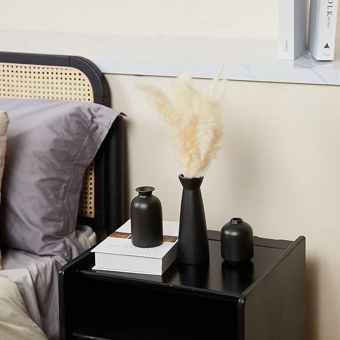 Black Ceramic Vase Set of 3,Small Boho Vase for for Decor,Matte Frosted Texture Finish,Modern Rustic Farmhouse Home Decor,Decorative vase for Pampas Grass&Dried Flowers,Shelf,Table,Mantel,Entryway