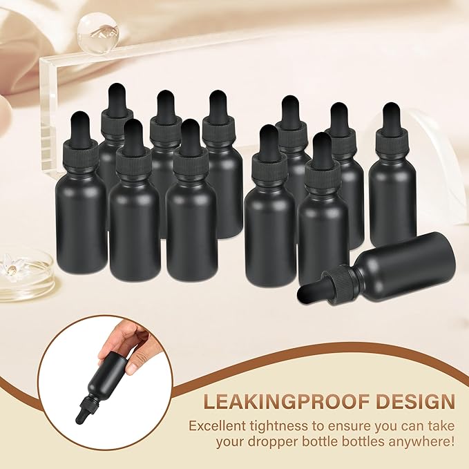 12 Pcs, 1oz Dropper Bottle, Black Glass Eye Dropper Bottle, Tincture Bottles with Dropper, Pretty Finish, Leak-Proof Design, Stronger Suction for All Kinds of Mixed Liquids