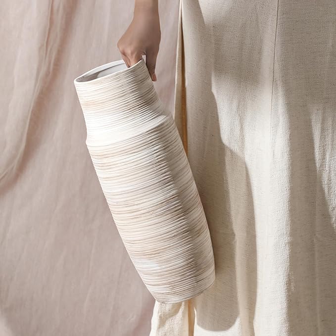 ALMA 17 inch Extra Tall White Ceramic Vases for Centerpieces Farmhouse Living Room Floor, Boho Pampas Grass Vase for Fireplace Mantel Decor, Modern Minimalist Rusic Floor Vase for Organic Home Decor