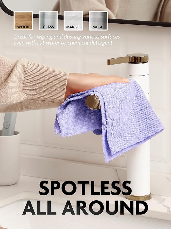 Fantasticlean Microfiber Cleaning Cloth Rolls -150 Pack, Tear Away Microfiber Towels, 12" x 12", Reusable, Washable, Ultra Absorbent Dishcloth for Home Supplies, Car, Pet, Kitchen (Pink & Lavender)