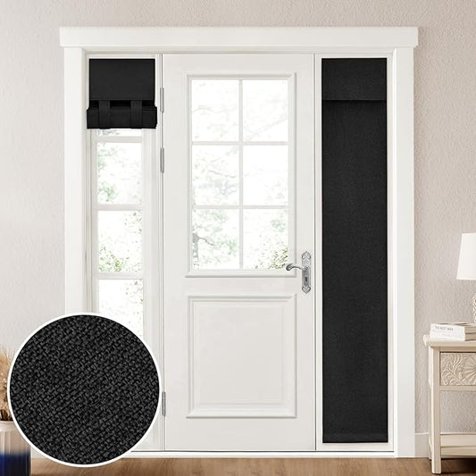 HOMEIDEAS 100% Linen Blackout Sidelight Curtains for Front Door, Side Door Window Curtains,Small Window, Thermal Insulated Covering, 1 Panel, W12 X L68 Inch, Black