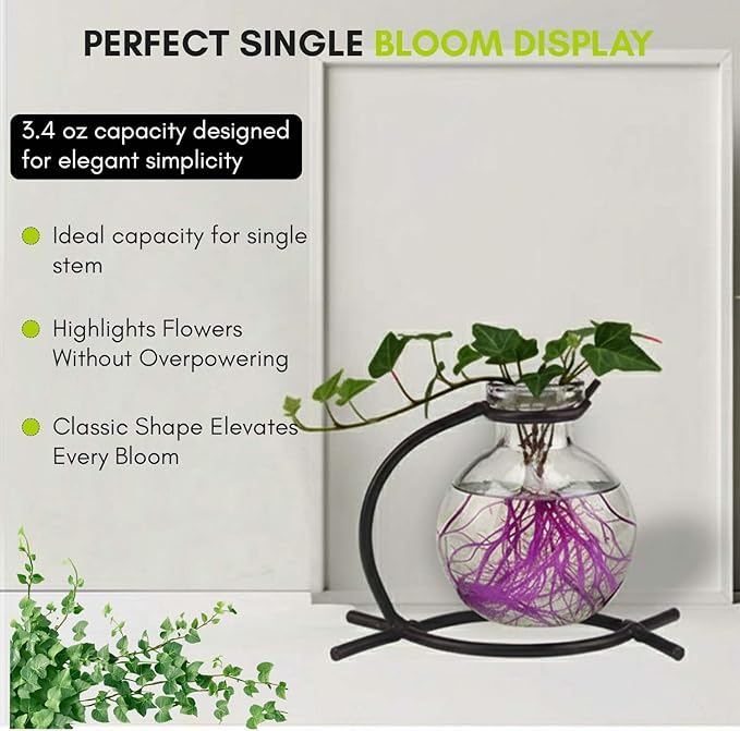 Couronne Company M501-200-00 Casablanca Recycled Glass Vase & Metal Stand, 4", Clear, 1 Piece