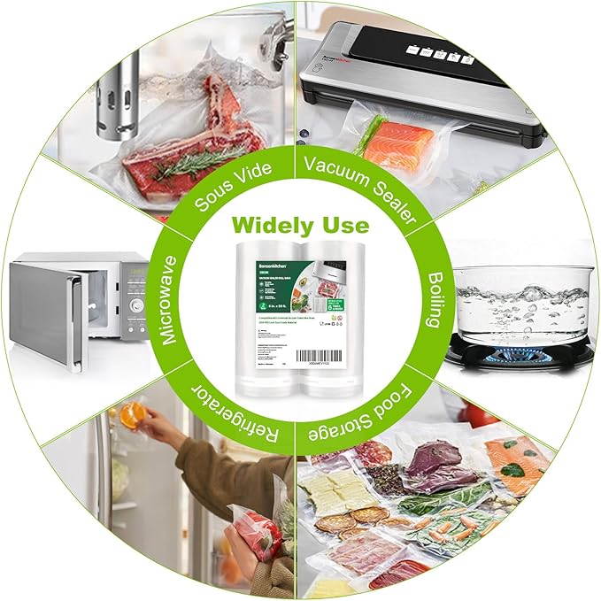 Bonsenkitchen Vacuum Sealer Bags, 8" x 50' Rolls 2 pack for Food Storage Saver, Bpa Free, Heavy Duty, Commercial Grade Textured Food Roll, Customized Size Bag for Sous Vide Cooking,VB3209