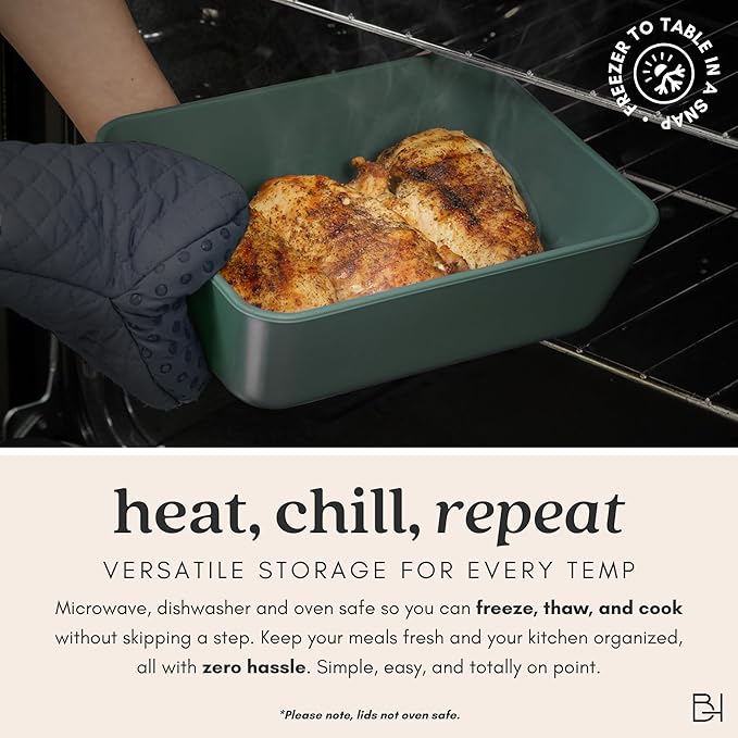 Ceramic Coated Glass Food Storage Containers | No PTFE, PFOA, PFAS, and BPA | Reusable Non Toxic Meal Prep Containers with Glass Lids | Easy To Store | 10 Piece Set [Pine]