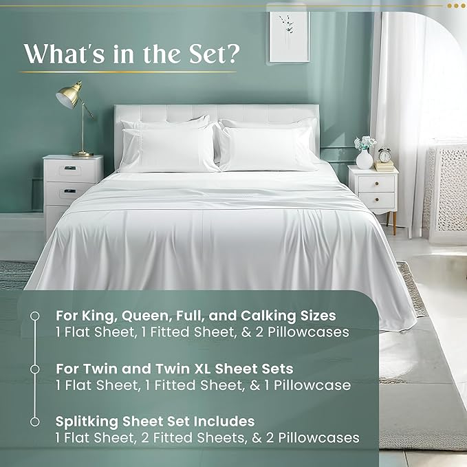 100% Egyptian Cotton Sheets Queen Size Bed Set, Deep Pocket Queen Sheet set, 800 Thread Count Cotton Bed Sheets, Naturally Cool Soft Breathable No Pill Elasticated Luxury White Bedding For All Seasons