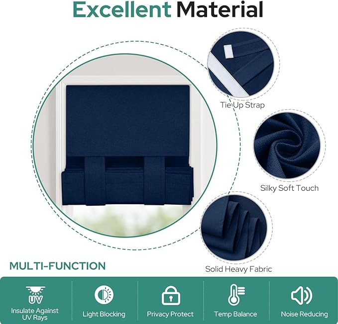 HOMEIDEAS 100% Linen Blackout Sidelight Curtains for Front Door, Side Door Window Curtains, Small Window,Thermal Insulated Covering, 1 Panel, W12 X L68 Inch, Navy