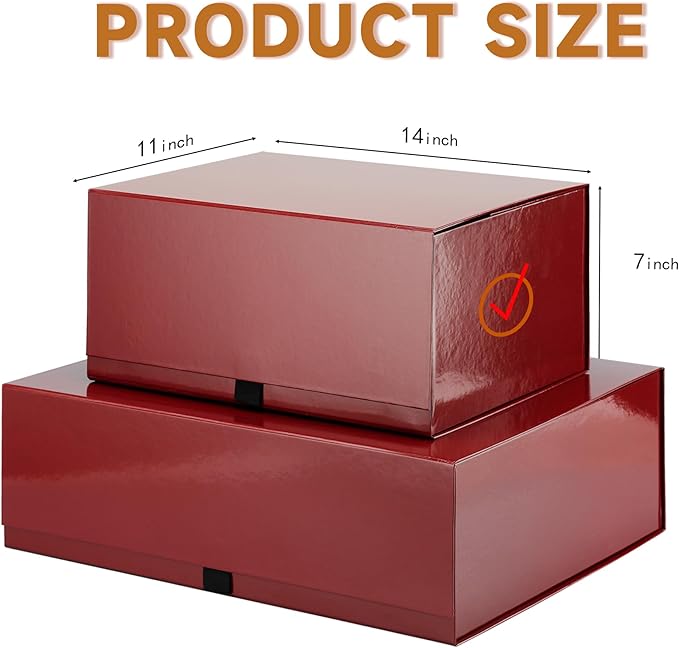 Rsgift 2 Pack Red Gift box,14x11x7 inch Packaging Gift Boxes with Lids for Valentines Day,Large Gift Boxes for Presents Birthday Christmas,Thanksgiving Day