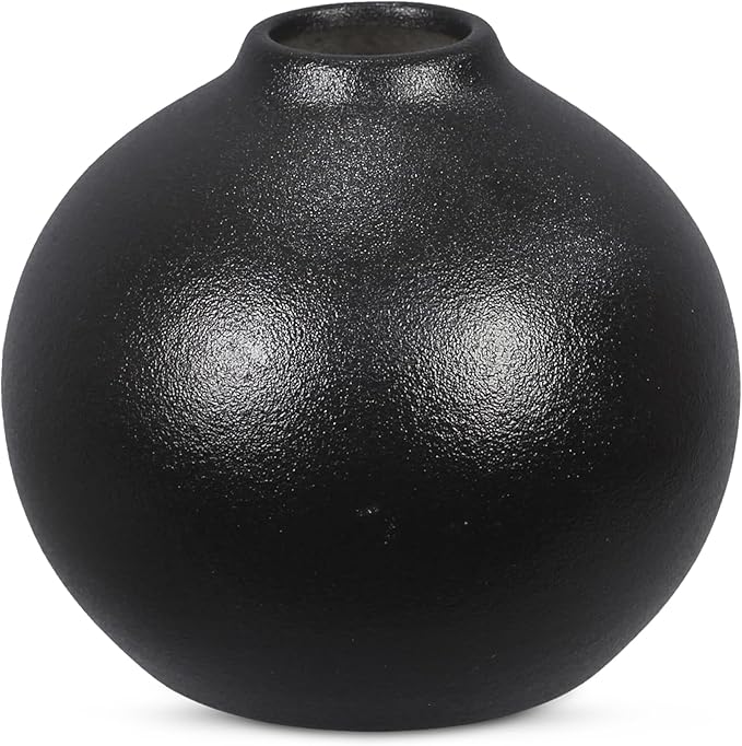 Young's Inc Stoneware Black Rounded Vase – Modern Minimalist Decorative Accent for Table, Shelf, and Centerpieces, Small Matte Black Flower Vase, 3.5” Tall