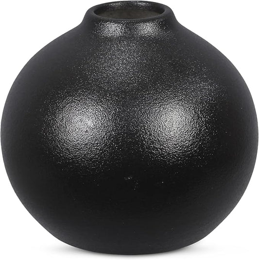 Young's Inc Stoneware Black Rounded Vase – Modern Minimalist Decorative Accent for Table, Shelf, and Centerpieces, Small Matte Black Flower Vase, 3.5” Tall