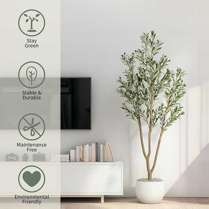 6FT Artificial Olive Tree, Indoor Faux Olive Tree Fake Potted Silk Olive Tree Plants with Lifelike Branches & Fruits for Home Office Decor
