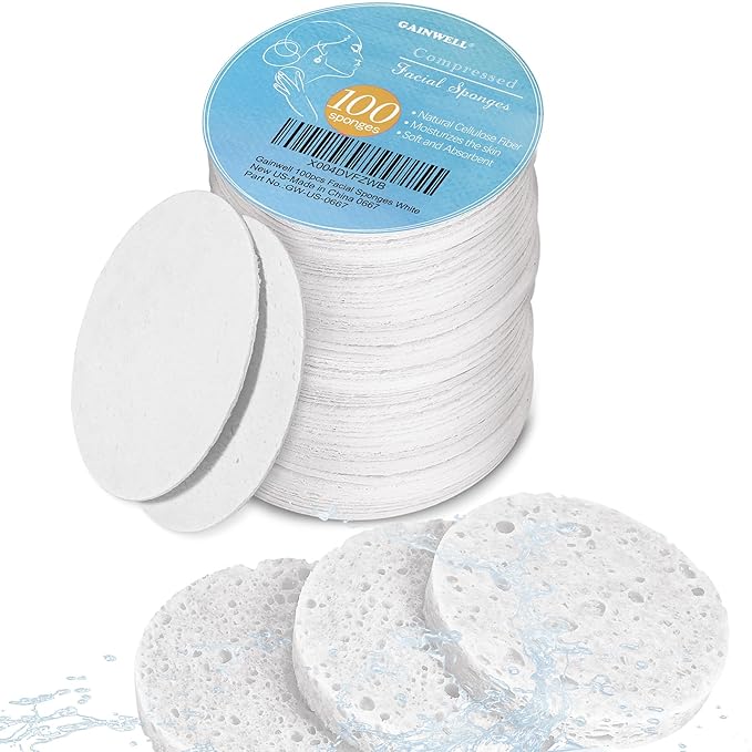 GAINWELL 100PCS Compressed Facial Sponges, Cleansing, for Personal Spa Esthetician Use, White