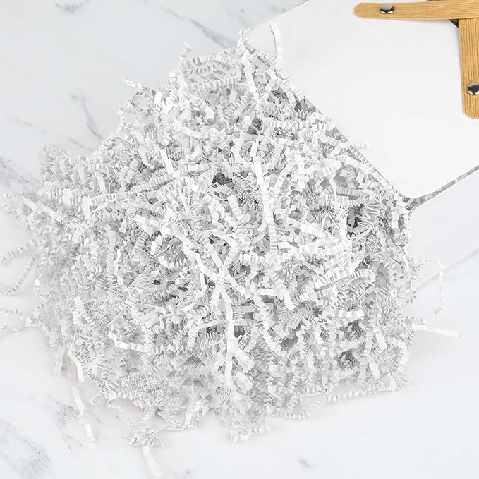 8.5oz Crinkle Paper Filler, Gift Baskets Gift Boxes Crafts Shredded Cut Paper Packaging Decorative Stuffing & Cushioning Confetti for Easter Birthday Wedding Party Favor White