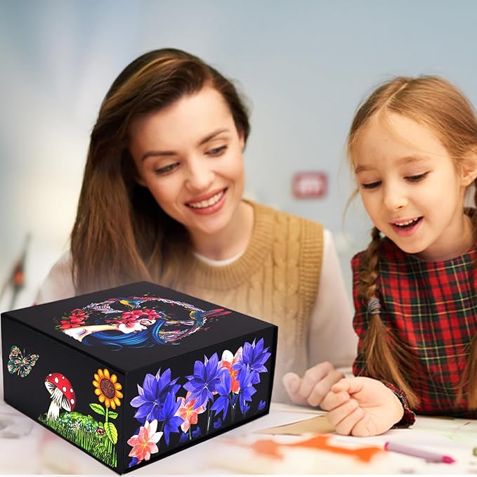 8x8x4 Inches Gift Box with Magnetic Closure Lid, Black Magnetic Box for Wedding, Groomsmen Bridesmaid Proposal, Birthdays, Mother's Day, 1 Pack