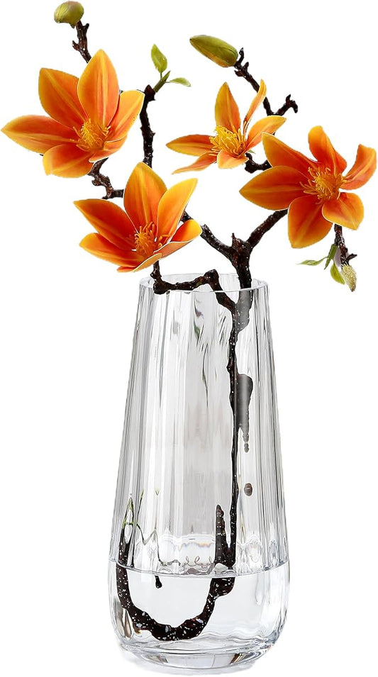 Modern Glass Vase Crystal Clear H-9.8" Cute Tall Flower Vases for Bouquet Farmhouse Home Office Decor Centerpieces(Clear)