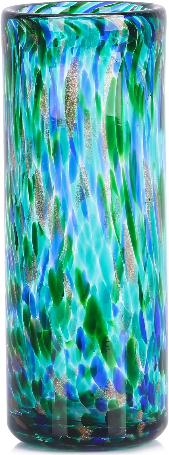 9.45" Tall Teal Vase Hand Blown Glass Vase Green, Modern Teal Home Centerpieces Wide Mouth Vases for Bud&Flower Decor - Ideal Living Room, Kitchen, Wedding, Dining Table, Office Center Table