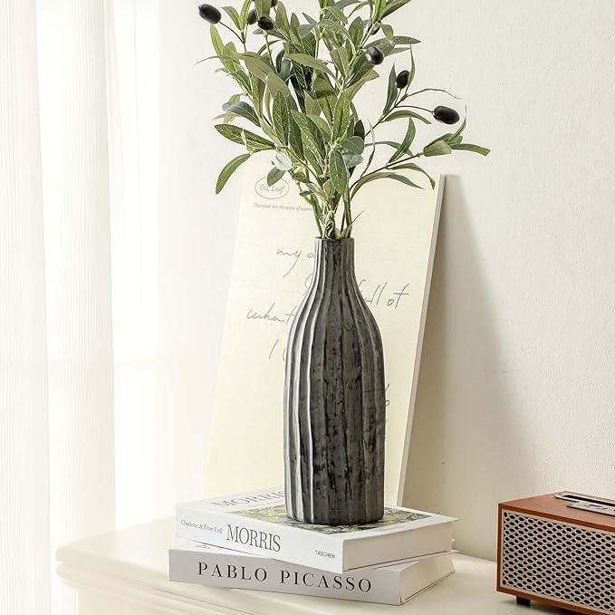 Natural Branch Design Ceramic Vase:Decorative Flower Vase for Modern Home Decor,Handmade Pottery Vase for Home Decor,Living Room,Kitchen,Office,Bedroom,CenterpieceTable Decorations-15 inch Grey Color