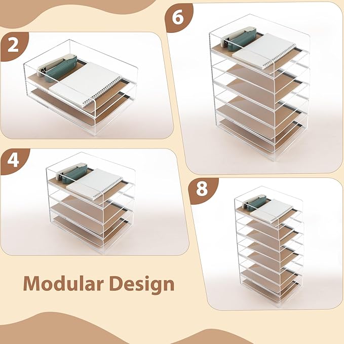 4 Pack Acrylic Paper Tray Organizer for Desk Clear File Organizer,Acrylic Desk Organizers and Accessories Sorter,Perfect for File Paper, Ipad, Letter, A4 Office File, Books, Notes.(Vertical)