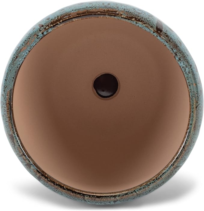 Napco Mottled Teal and Black 4.5 Inch Ceramic Flower Pot Planter with Saucer