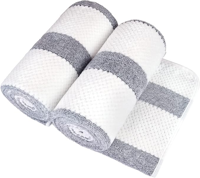 JML Bath Towels Set Pack of 2, Microfiber Bath Towel for Body, 30" x 60", Large, Oversized, Soft, Super Absorbent, Fast Drying, Use for Suana, Shower, Pool, Sport, Fitness, Yoga, Waffle Stripe Grey