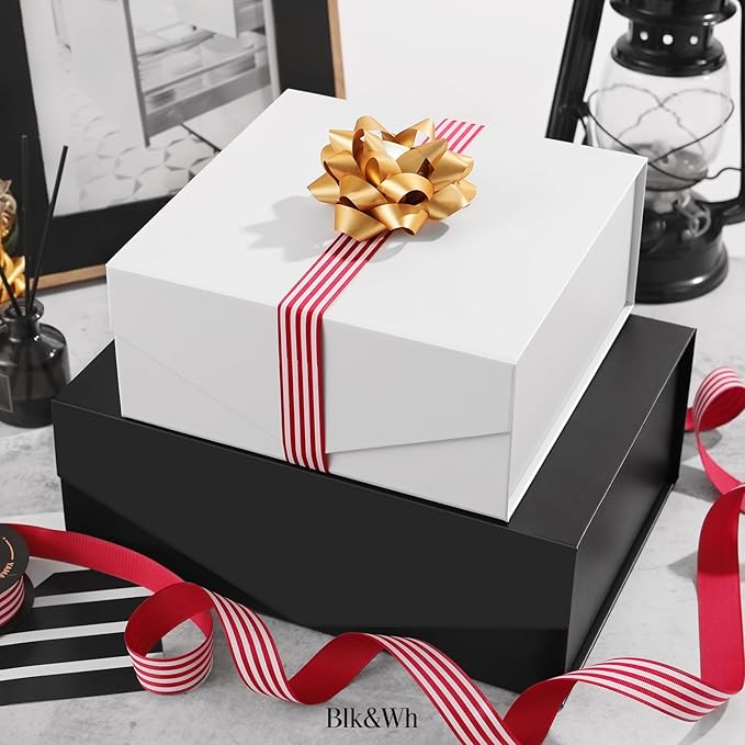 BLK&WH Magnetic Gift Boxes with Lids, Set of 4 Black Presents Boxes Assorted Sizes for Birthday, Wedding, Valentines, Christmas, Party, Baby Showers (Matte Black)