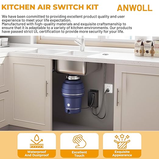 Garbage Disposal Air Switch Kit -Professional, Sink Top Waste Disposer On/Off, Air Button Food Disposals Part, UL Listed