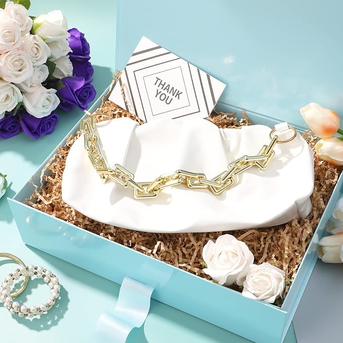 GREEN BEAN Large Gift Box with Lid for Present 13x9.7x3.4 Inches, Baby Blue Magnetic Box with Ribbon, Bridesmaid Proposal, Luxury Gifts Box(Glossy Baby Blue)